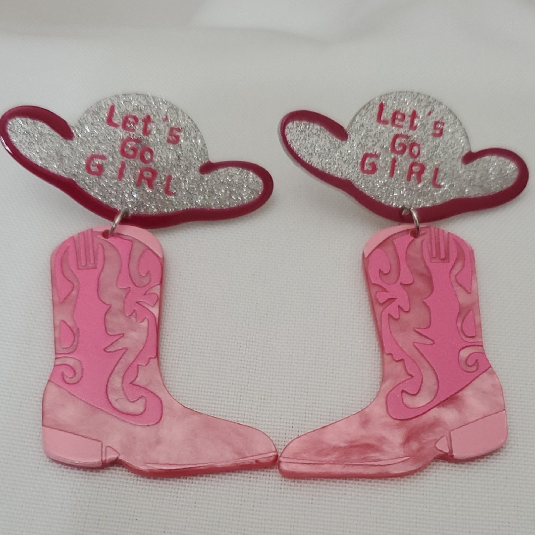 Pink And Silver Cowgirl Earrings